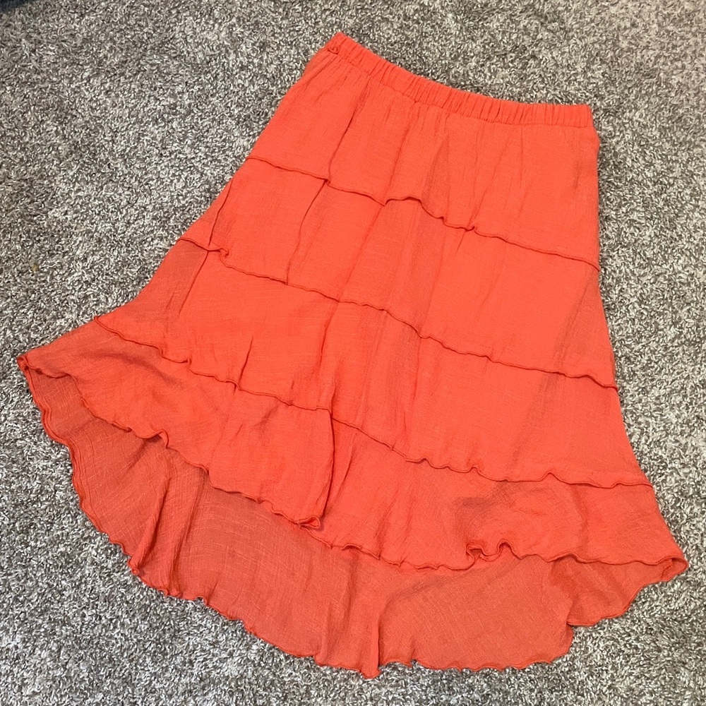 Iz Byer Coral Ruffled Tiered Midi Skirt